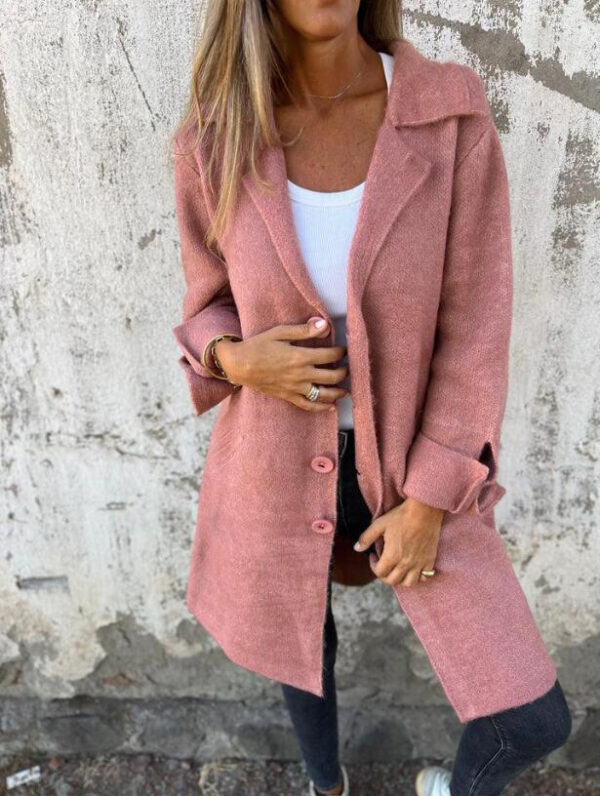 Lapel Single Breasted Cardigan With Pockets Fashion Color Solid Mid-Length Outwear Coat Womens Clothing - Image 4