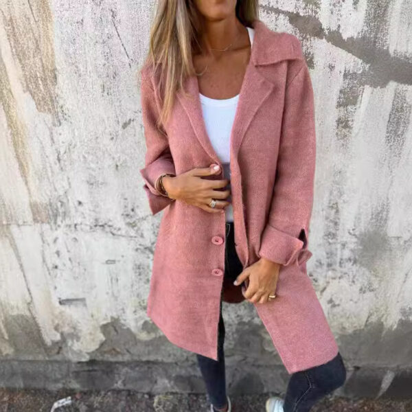 Lapel Single Breasted Cardigan With Pockets Fashion Color Solid Mid-Length Outwear Coat Womens Clothing - Image 3