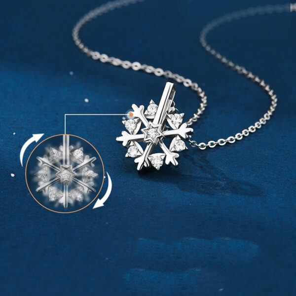 Rotatable 925 Silver Snowflake Necklace Women Luxury Niche Design Shiny Rhinestone Jewelry Autumn And Winter Birthday Gift For Friends - Image 3