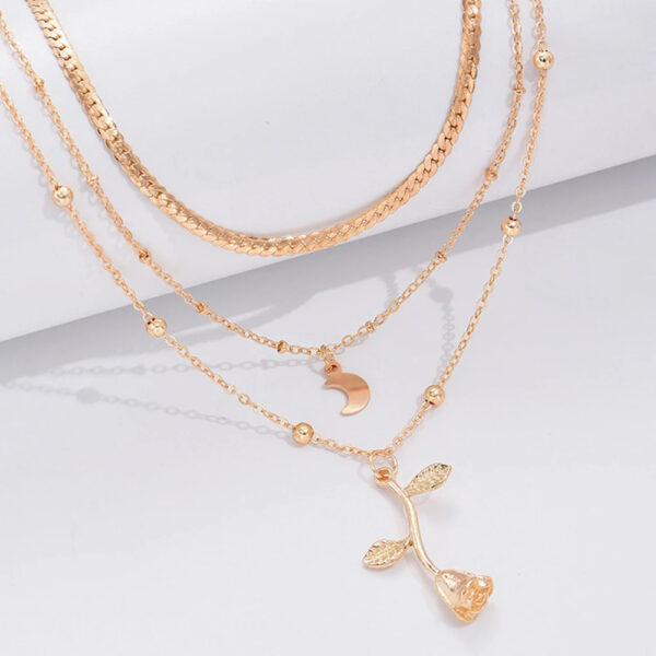 Bohemia Multilayer Moon Gold Color Pendant Necklaces For Women Rose Flower Choker Necklace 2025 Fashion Jewelry Party Gift Valentine's Day Gifts - Image 3