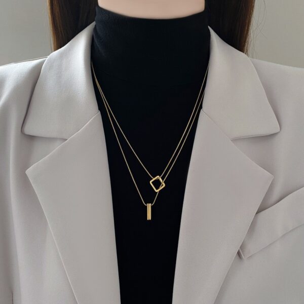 Fashion Geometric Necklace Double-layer Adjustable Length Sweater Chain Simple Temperament Necklace Women's Jewelry - Image 2