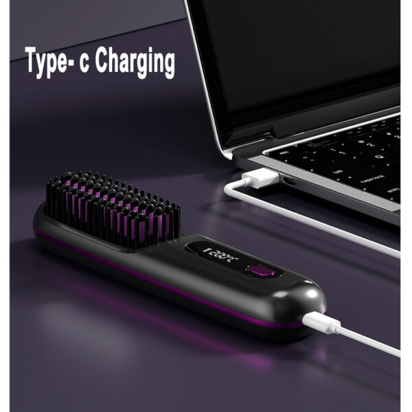 2 In 1 Straight Hair Comb Wireless Hair Straightener Brush Hair Fast Heating Portable Hot Curler USB Charging - Image 6