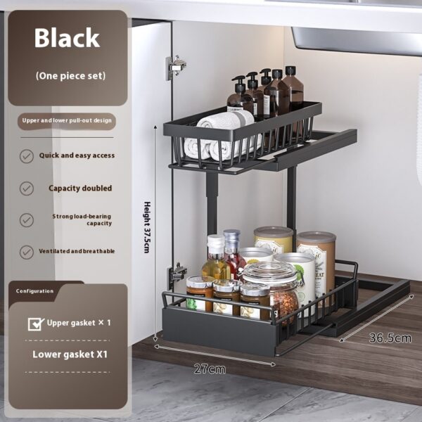 Kitchen Sink Rack Seasoning Dish Multi-function Pull-out Sink Storage Cabinet Layered Rack - Image 3