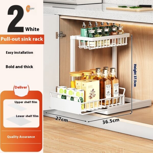 Kitchen Sink Rack Seasoning Dish Multi-function Pull-out Sink Storage Cabinet Layered Rack - Image 9