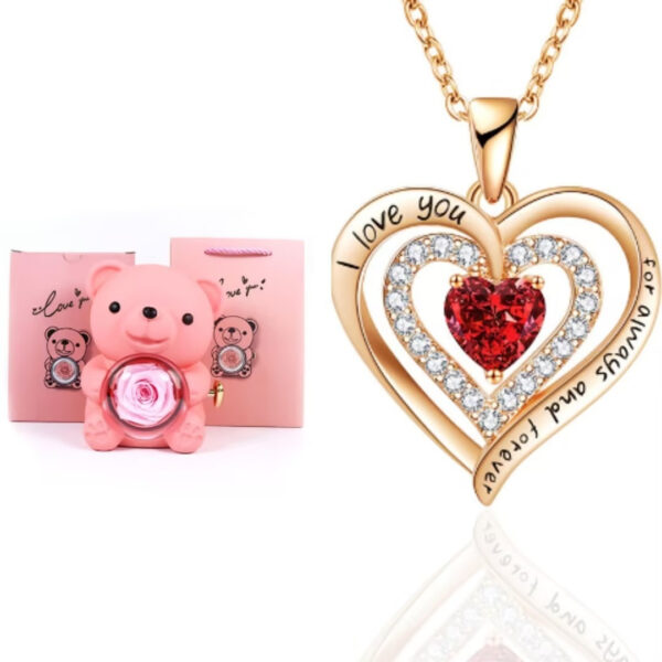 Eternal Rose Teddy Bear Gifts Box With Necklace Rotate Rose Jewelry Box Valentine Wedding Storage Gift Case For Women Girlfriend - Image 6