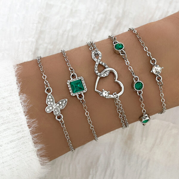 Bohemian 5pc Green Crystal Bracelets Jewelry Set For Women Heart Bracelet Wedding Engagement Bracelet Fashion Jewelry - Image 6