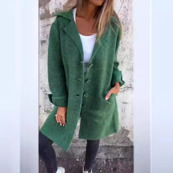 Lapel Single Breasted Cardigan With Pockets Fashion Color Solid Mid-Length Outwear Coat Womens Clothing - Image 2