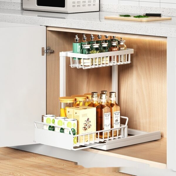 Kitchen Sink Rack Seasoning Dish Multi-function Pull-out Sink Storage Cabinet Layered Rack - Image 6