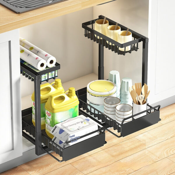 Kitchen Sink Rack Seasoning Dish Multi-function Pull-out Sink Storage Cabinet Layered Rack - Image 2