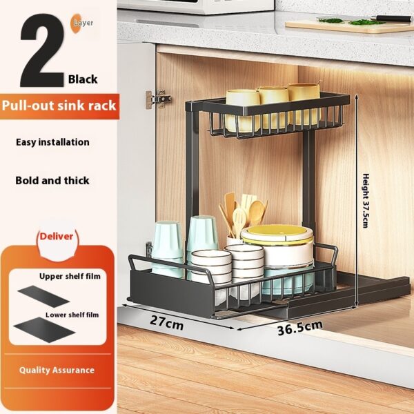 Kitchen Sink Rack Seasoning Dish Multi-function Pull-out Sink Storage Cabinet Layered Rack - Image 7