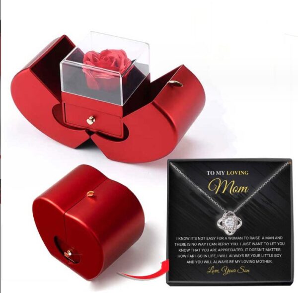 Fashion Jewelry Box Red Apple Christmas Gift Necklace Eternal Rose For Girl Mother's Day Valentine's Day Gifts With Artificial Flower Rose Flower Jewelry Box - Image 2