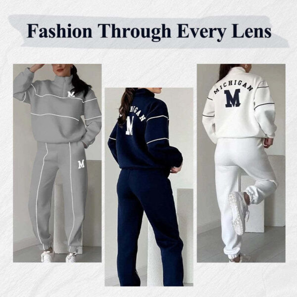 Womens 2 Piece Outfits Lounge Hoodless Pullover Sweatshirt Sweatsuit Sets Sweatshirt Baggy Fashion Sweatpants With Pockets - Image 2