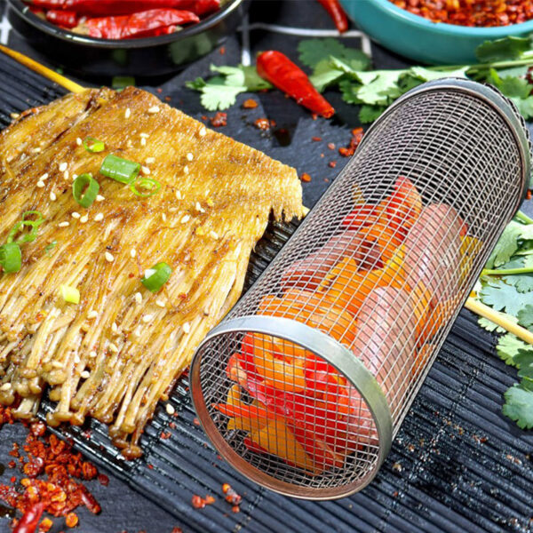 Rolling Grilling Basket Metal BBQ Barbecue Basket Net Portable Outdoor Camping Barbecue Rack Kitchen Gadgets - Image 10