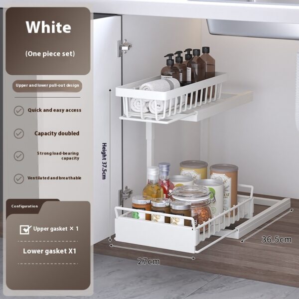 Kitchen Sink Rack Seasoning Dish Multi-function Pull-out Sink Storage Cabinet Layered Rack - Image 5