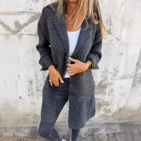 Lapel Single Breasted Cardigan With Pockets Fashion Color Solid Mid-Length Outwear Coat Womens Clothing - Image 10