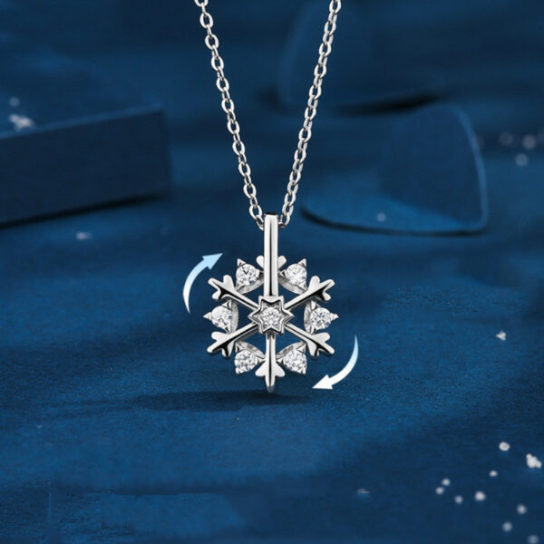 Rotatable 925 Silver Snowflake Necklace Women Luxury Niche Design Shiny Rhinestone Jewelry Autumn And Winter Birthday Gift For Friends - Image 7