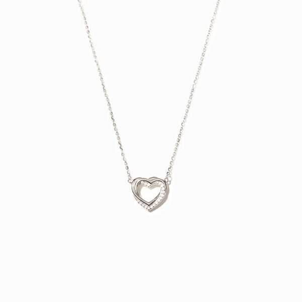 S925 Sterling Silver Overlapping Double Hollow Heart Necklace For Women - Image 2